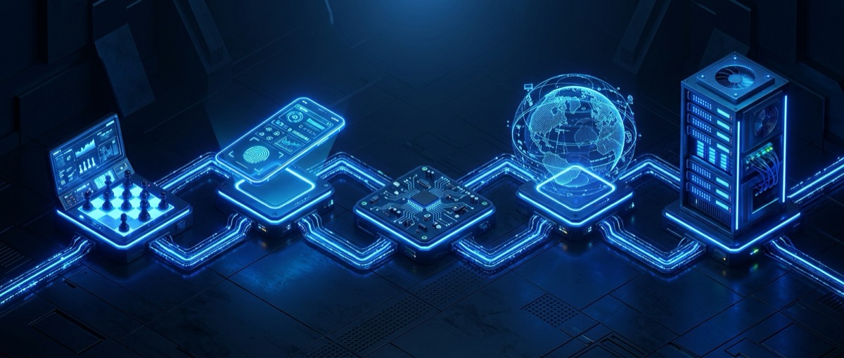 Connected platforms linked by data lines